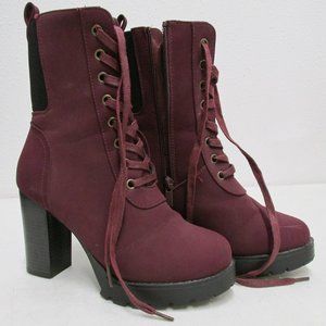 Deep Burgundy Lace-Up Combat Heels Libby Forever Brand